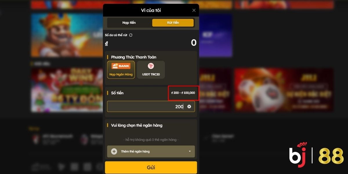 BJ88 rút tối thiểu bao nhiêu tiền qua ngân hàng?